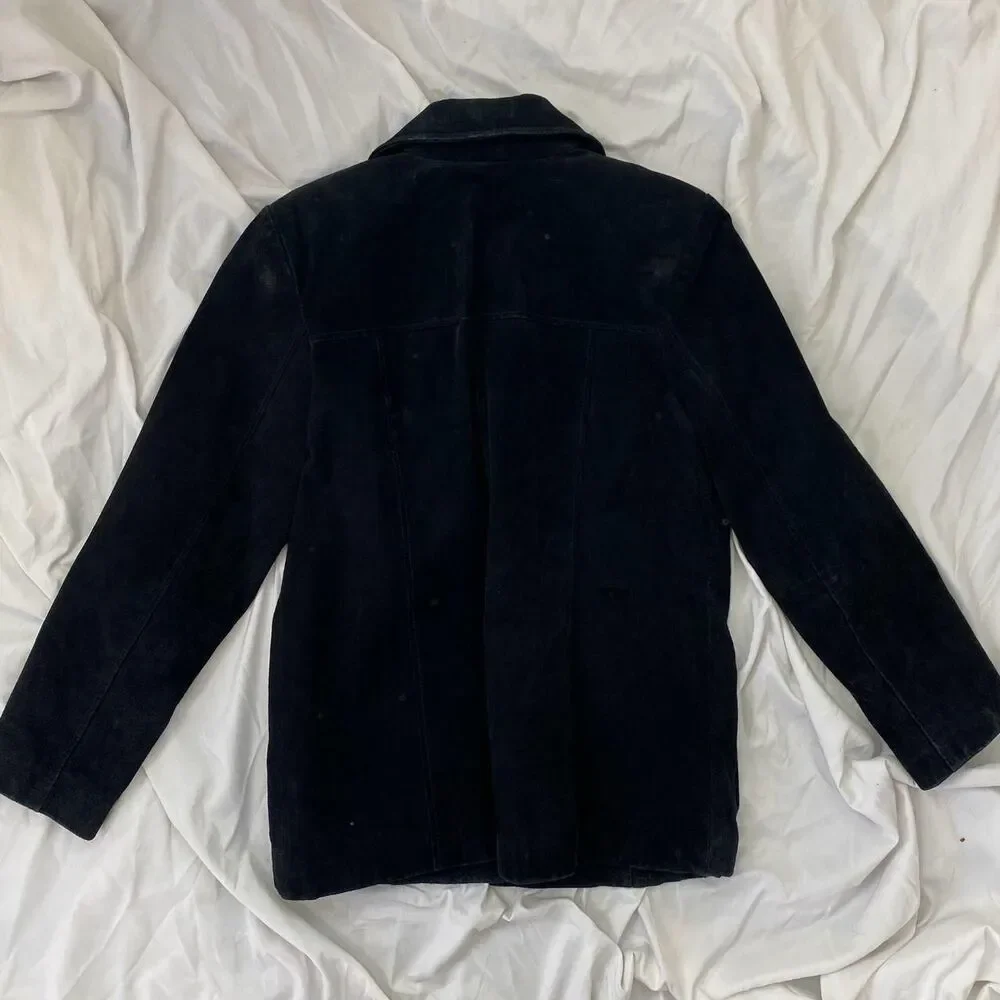 NY & Co Vintage Black Suede Tailored Button Up Elegant Boho Leather Jacket S - Picture 7 of 7